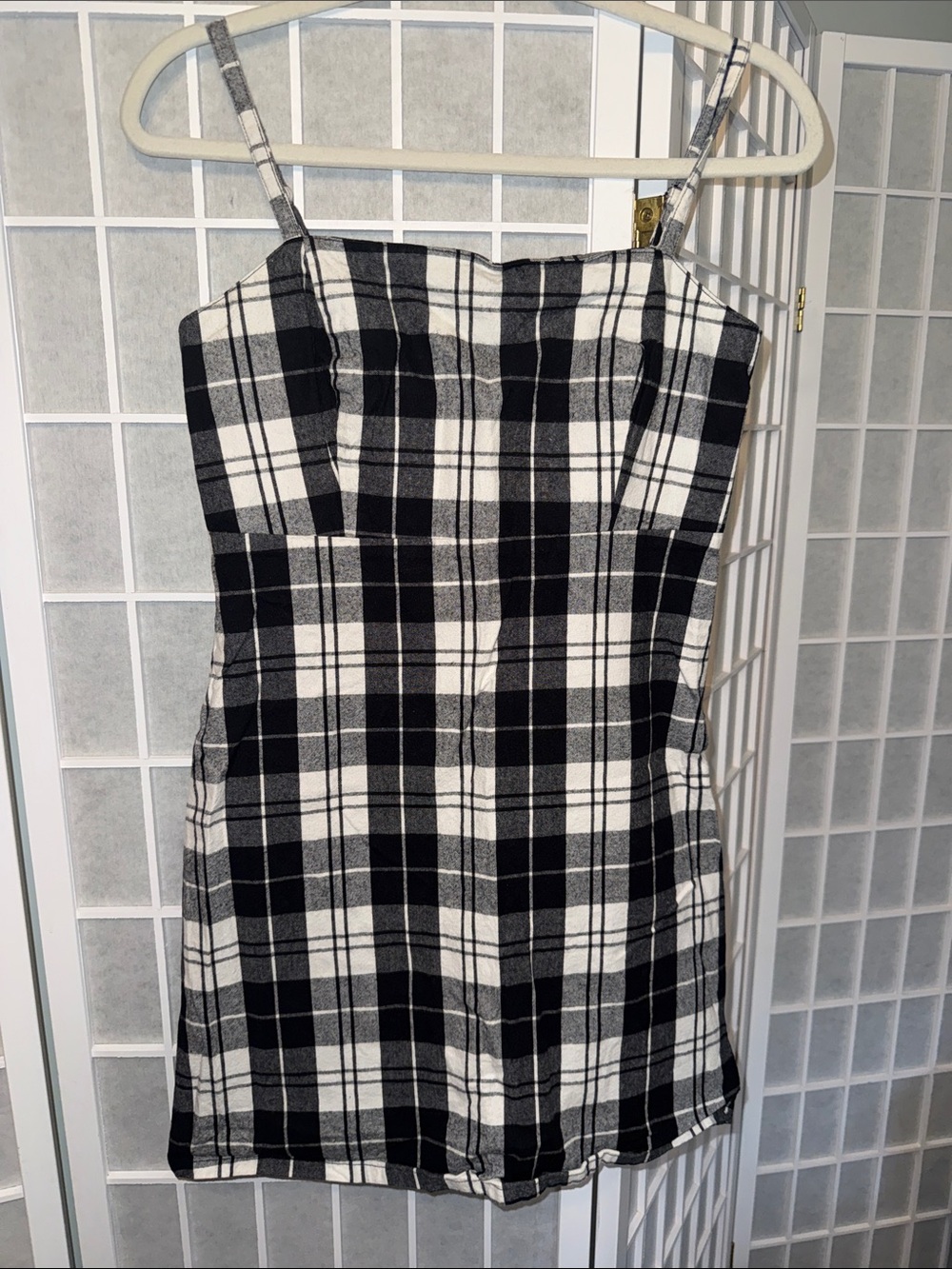 Hollister Women’s Black & White Plaid Spaghetti-Strap Flannel Dress Size M